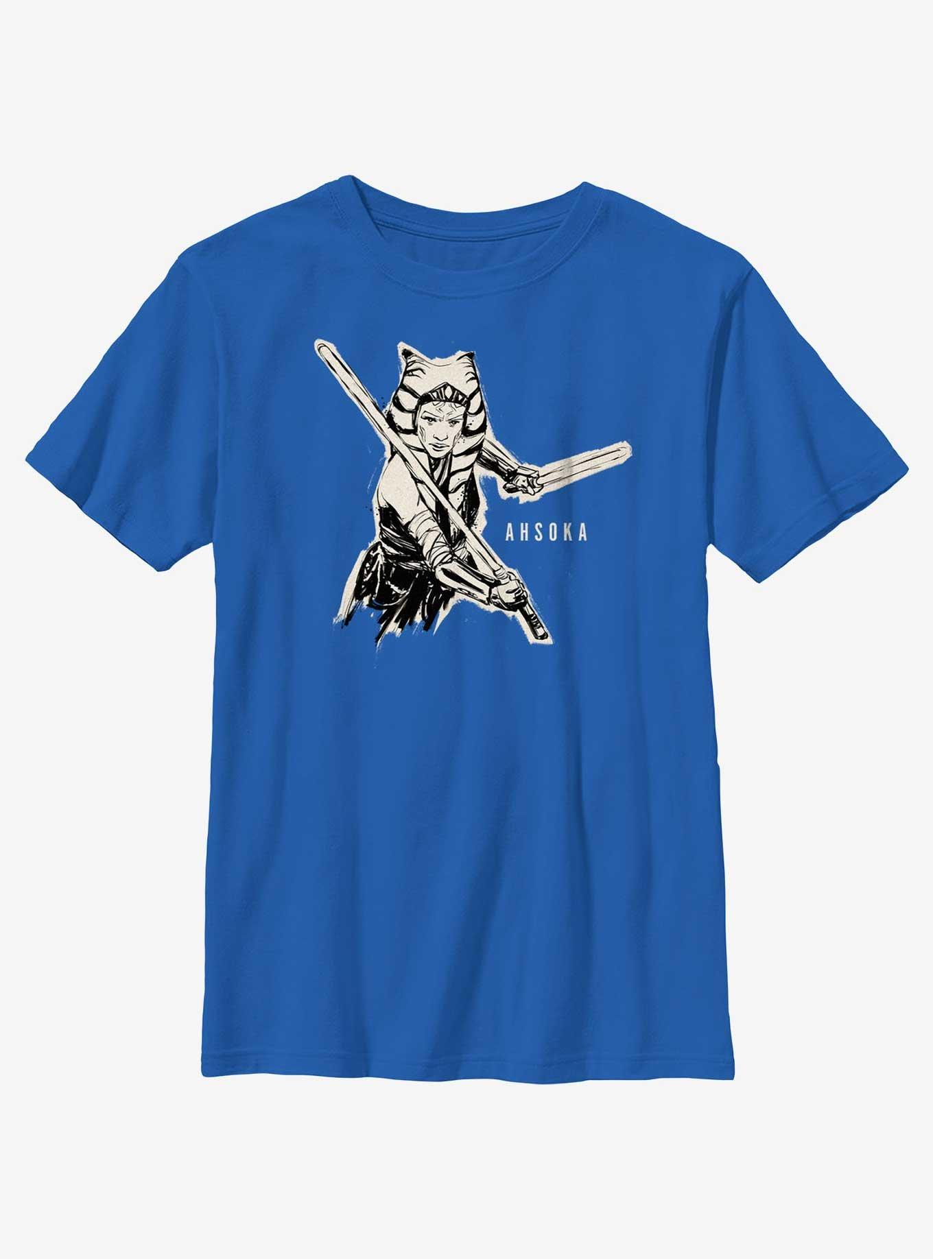 Star Wars Ahsoka Jedi Sketch Youth T-Shirt, ROYAL, hi-res