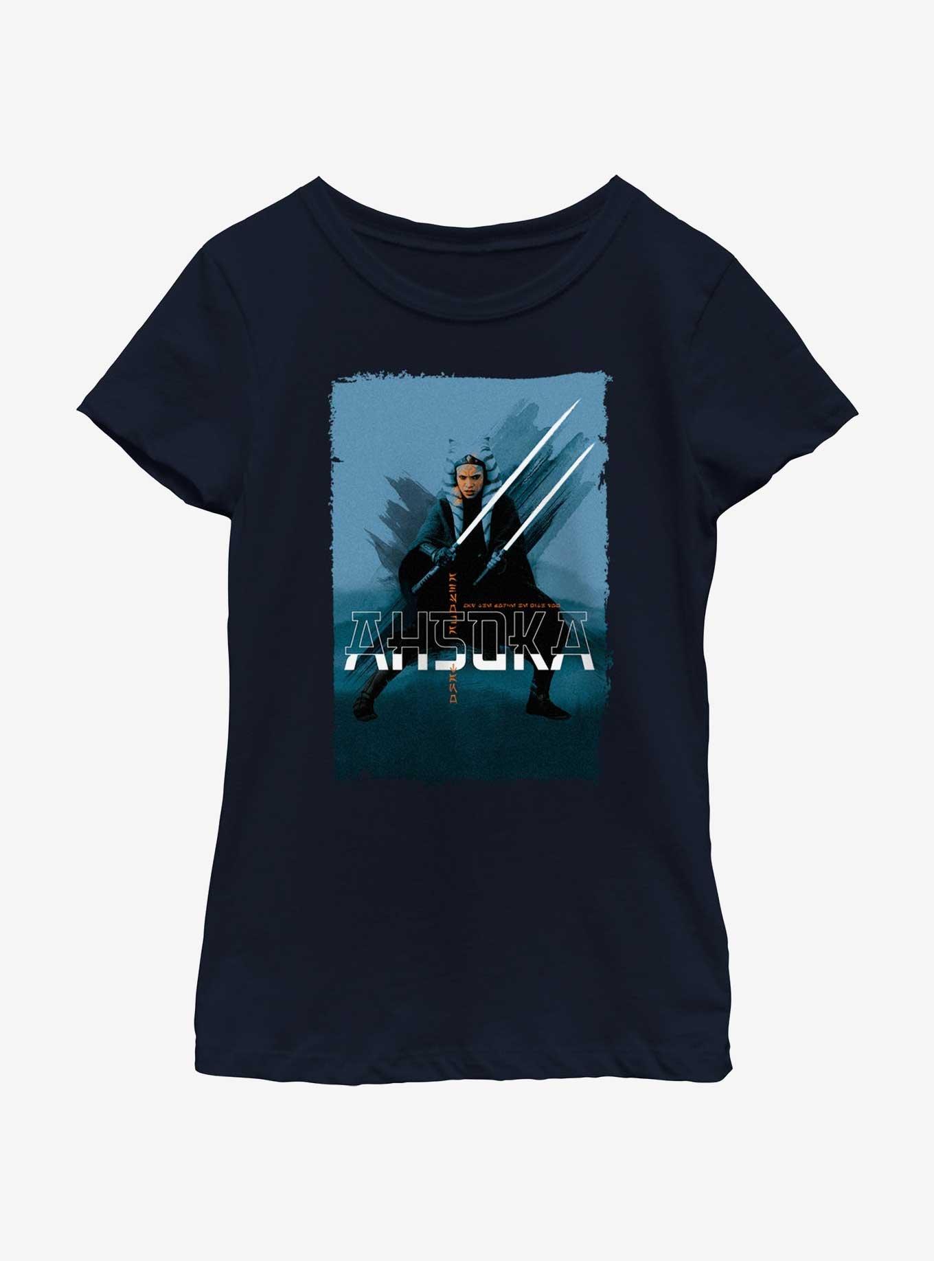 Star Wars Ahsoka Cold Tonal Youth Girls T-Shirt, NAVY, hi-res