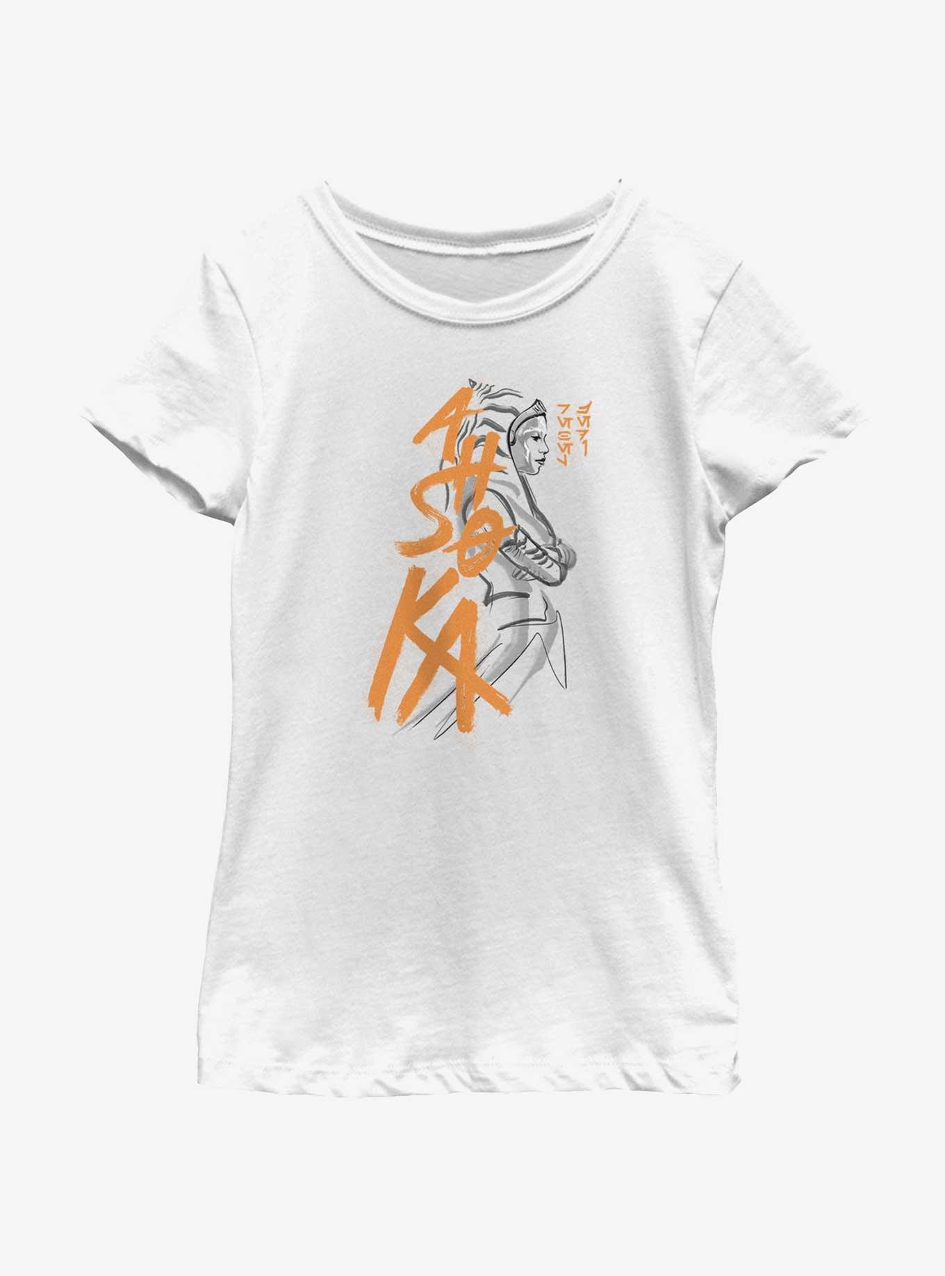 Star Wars Ahsoka Brush Strokes Portrait Youth Girls T-Shirt, WHITE, hi-res