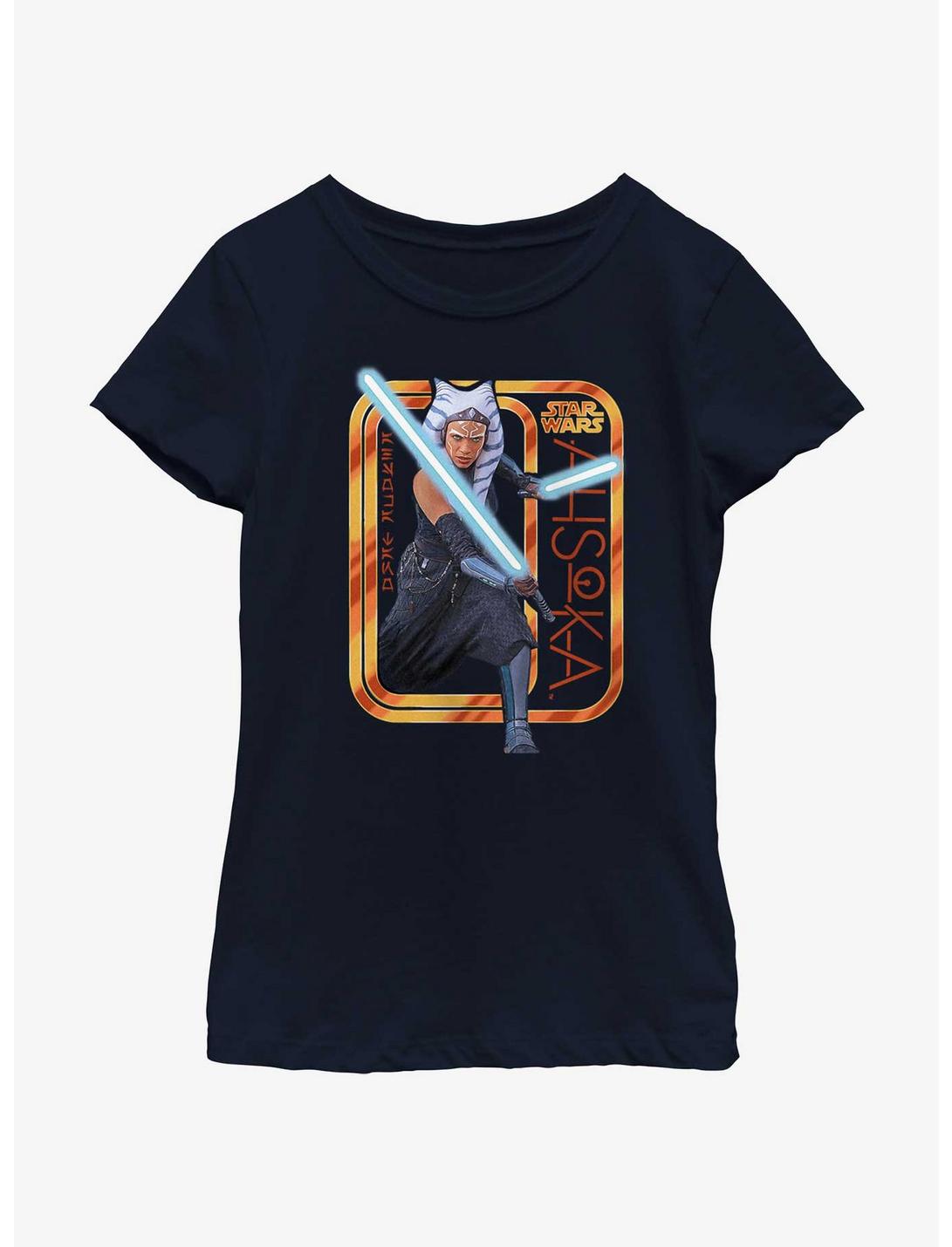 Star Wars Ahsoka Saber Badge Youth Girls T-Shirt, NAVY, hi-res