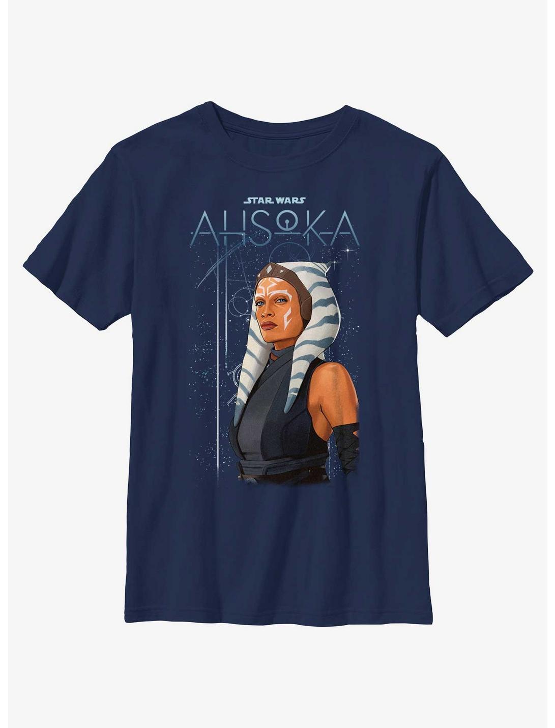 Star Wars Ahsoka Celestial Jedi Youth T-Shirt BoxLunch Web Exclusive, NAVY, hi-res