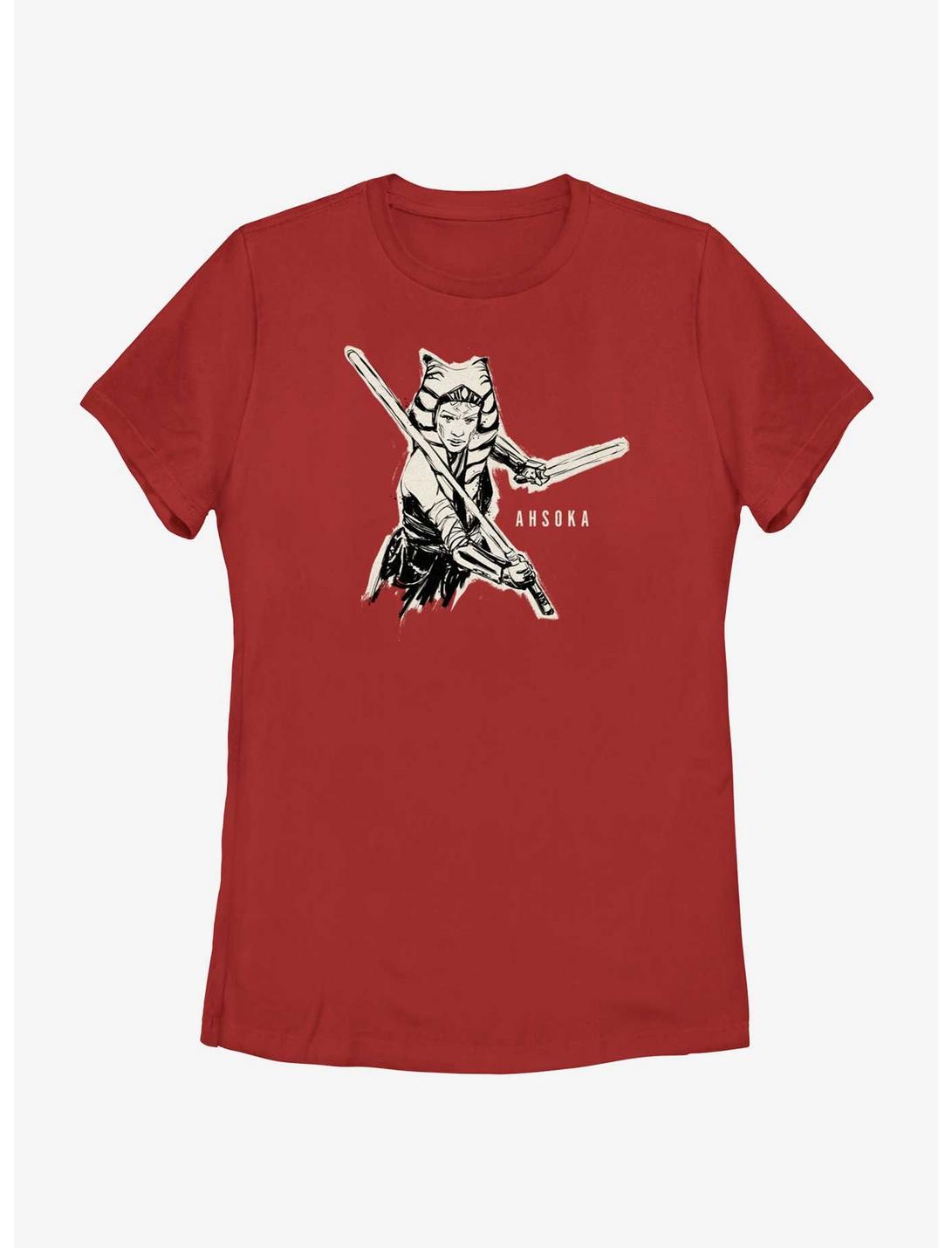 Star Wars Ahsoka Jedi Sketch Womens T-Shirt, RED, hi-res