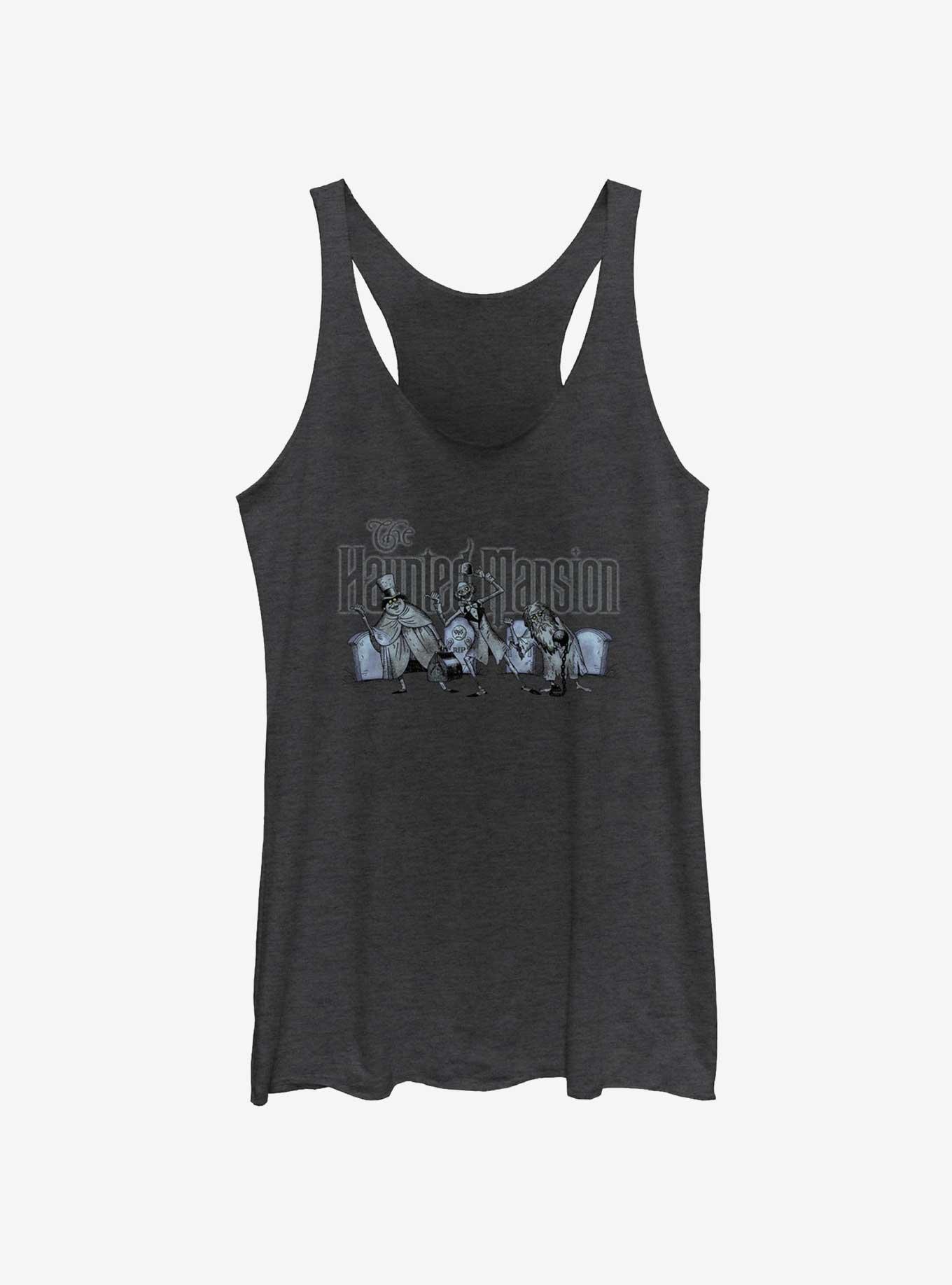 Disney Haunted Mansion Hitchhiking Ghosts Logo Womens Tank Top, BLK HTR, hi-res