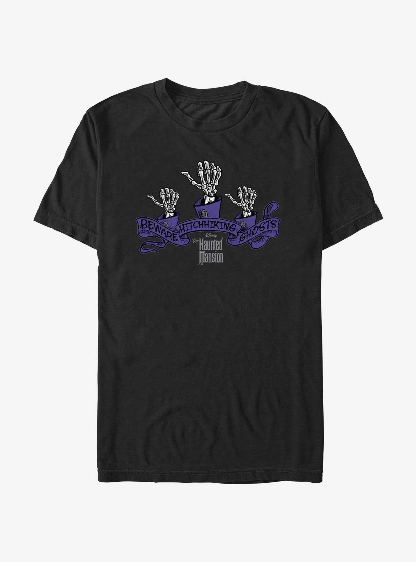 Disney Haunted Mansion Beware Hitchhiking Ghosts T-Shirt, BLACK, hi-res