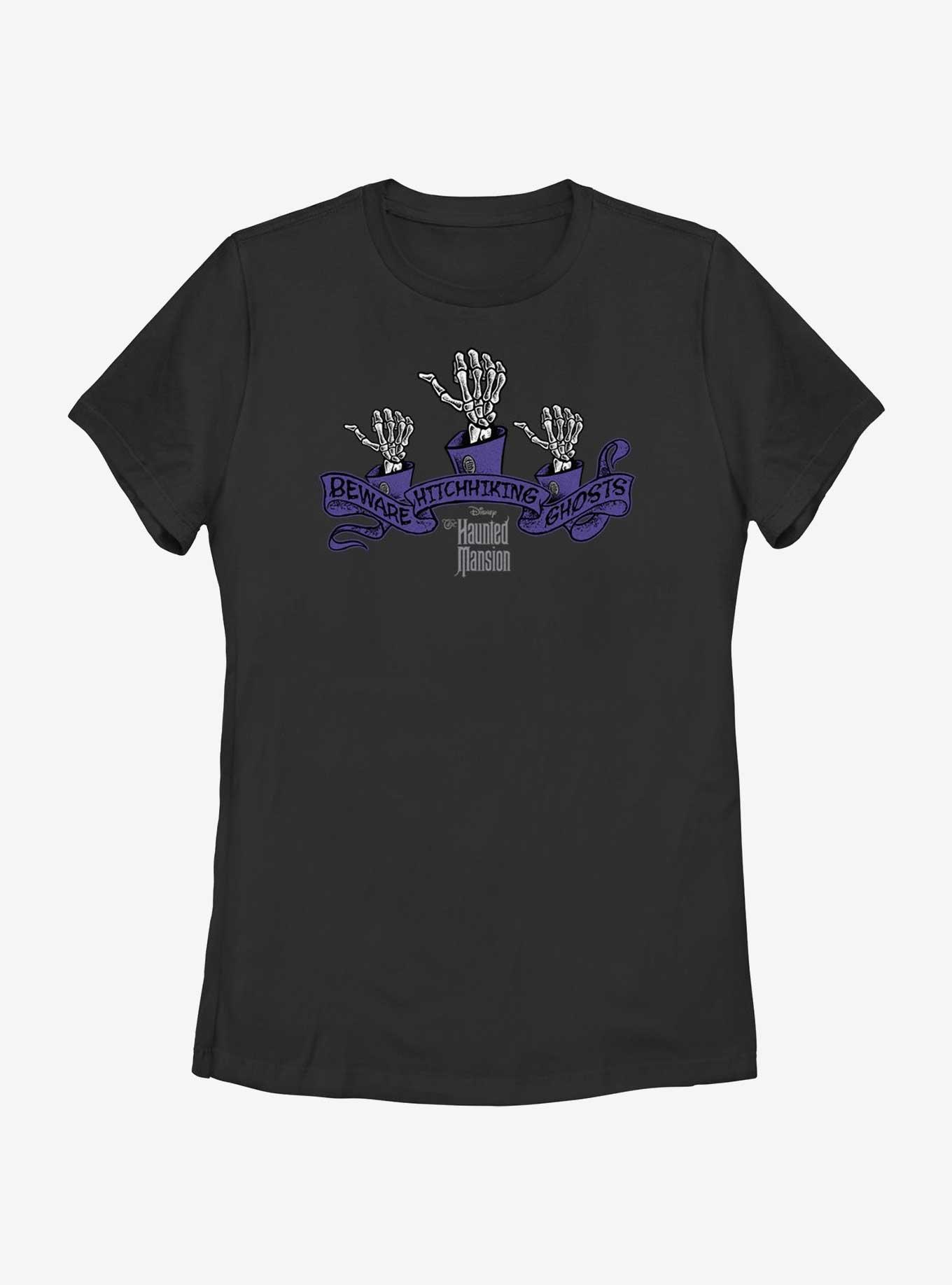 Disney Haunted Mansion Beware Hitchhiking Ghosts Womens T-Shirt, BLACK, hi-res