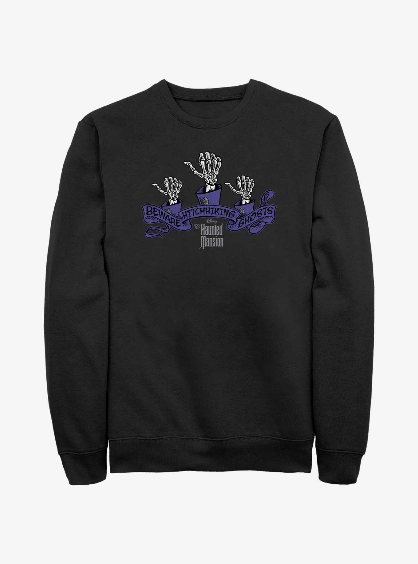 Disney Haunted Mansion Beware Hitchhiking Ghosts Sweatshirt, BLACK, hi-res