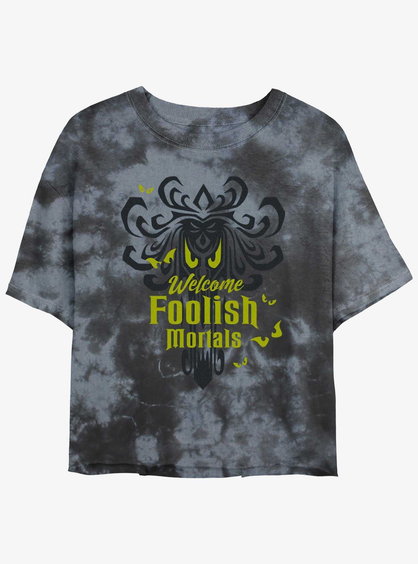 Disney Haunted Mansion Spooky Eyes Welcome Foolish Mortals Tie-Dye Womens Crop T-Shirt, , hi-res