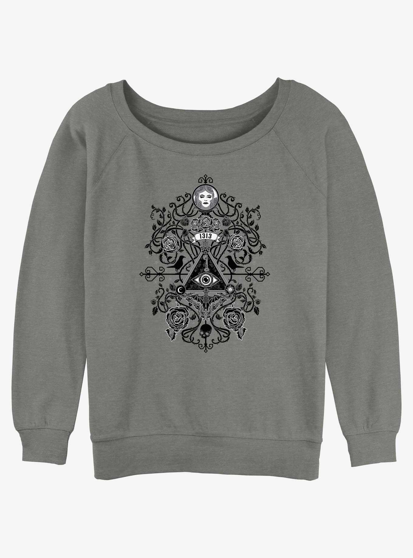 Disney Haunted Mansion Haunted Symbols Womens Slouchy Sweatshirt, GRAY HTR, hi-res