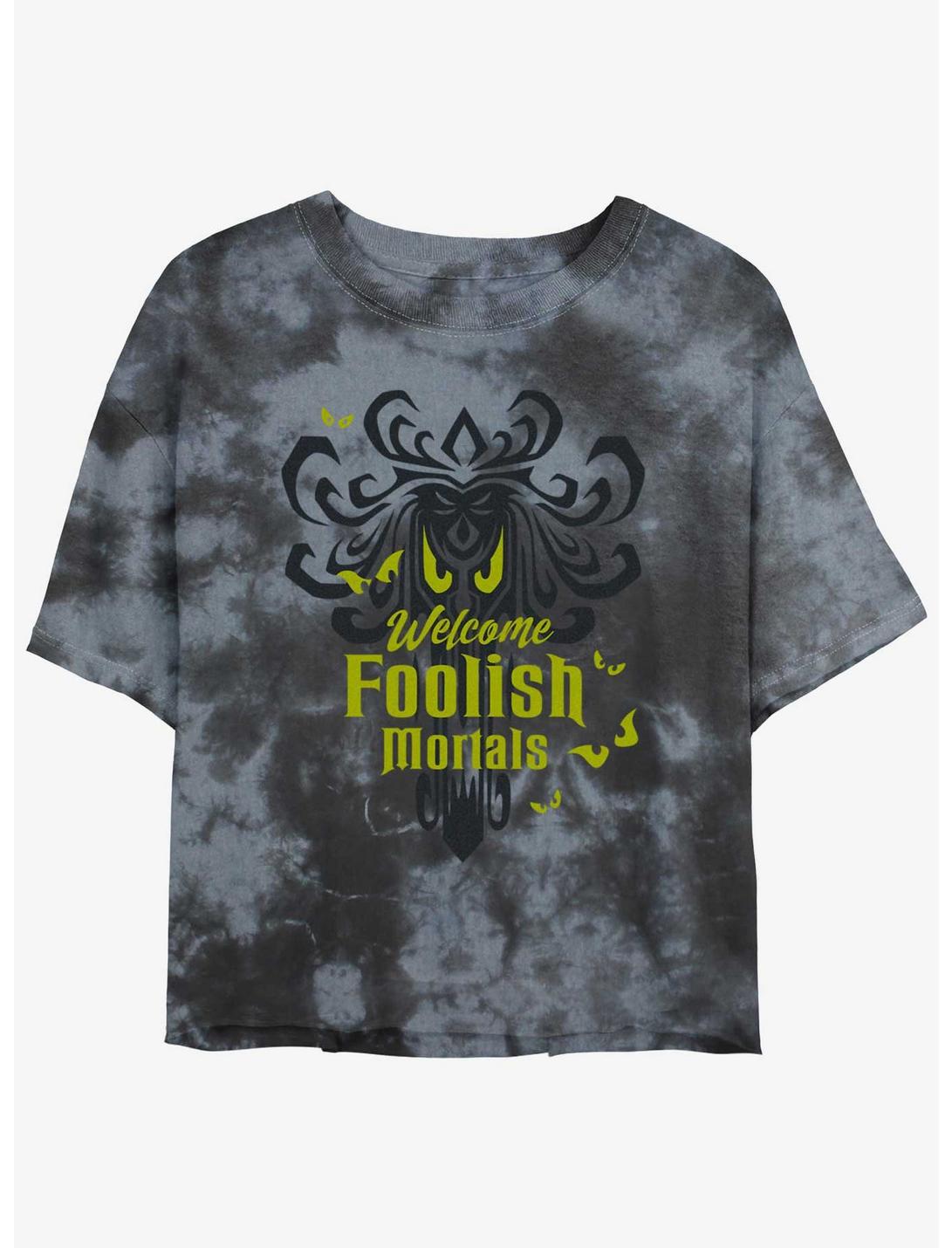 Disney Haunted Mansion Spooky Eyes Welcome Foolish Mortals Tie-Dye Womens Crop T-Shirt, BLKCHAR, hi-res