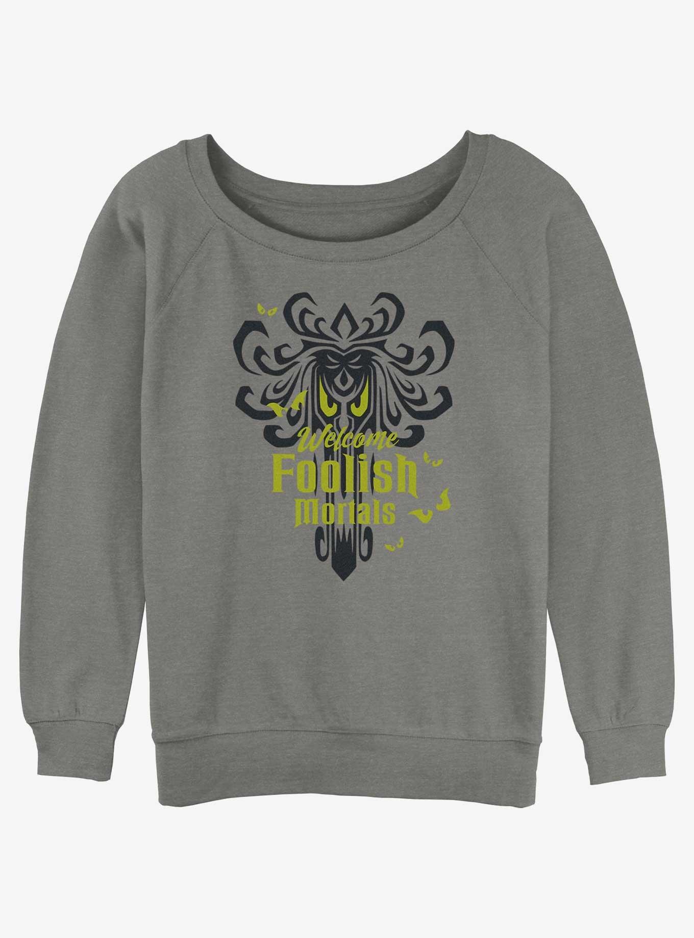 Disney Haunted Mansion Spooky Eyes Welcome Foolish Mortals Womens Slouchy Sweatshirt, GRAY HTR, hi-res