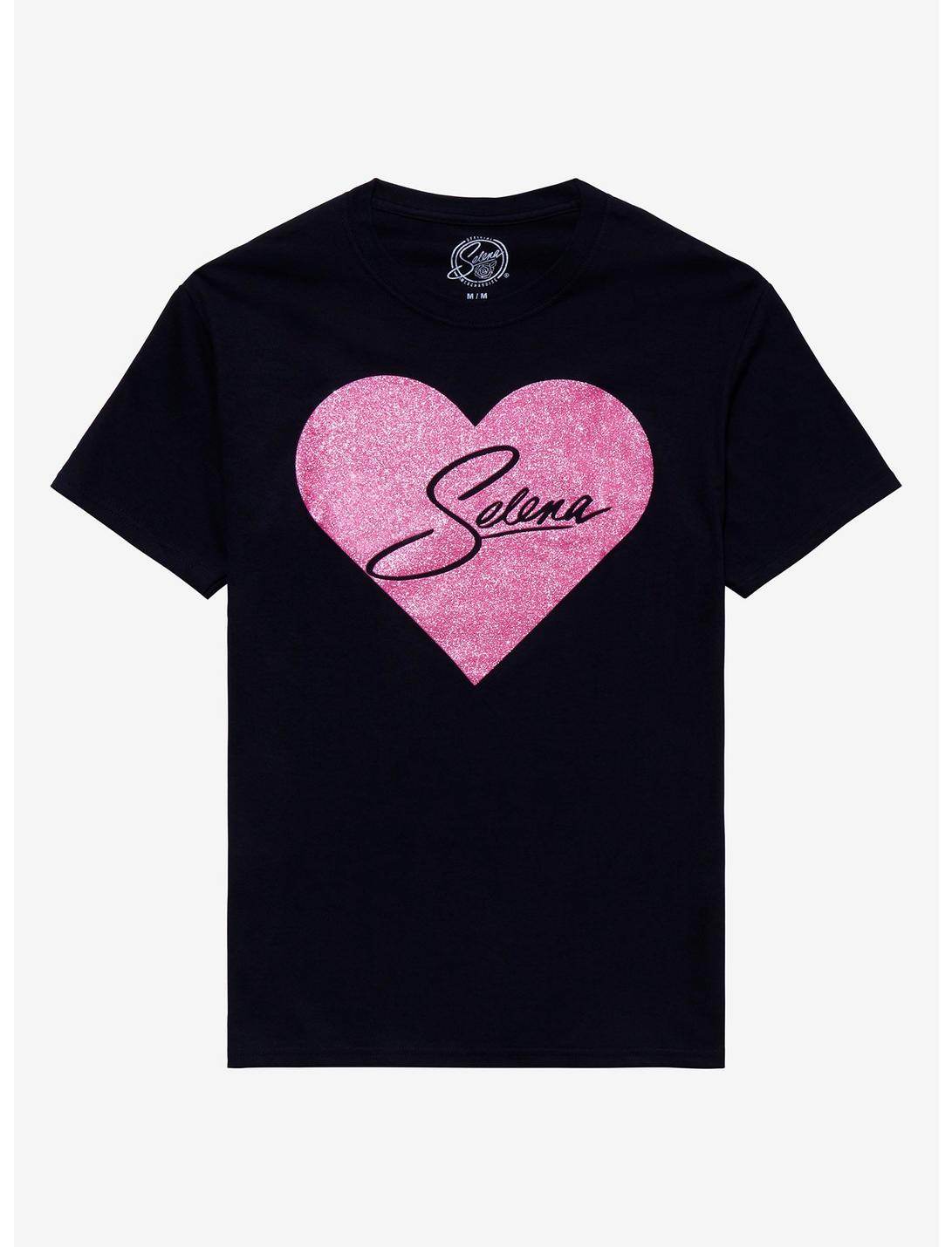 Selena Glitter Heart Boyfriend Fit Girls T-Shirt, BLACK, hi-res
