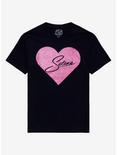 Selena Glitter Heart Boyfriend Fit Girls T-Shirt, BLACK, hi-res