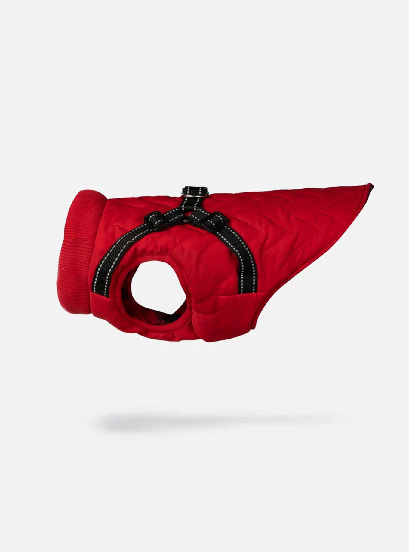 Quilted Dog Jacket With Built-In Harness Red, , hi-res