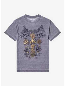 Gold Foil Cross & Skulls Burnout Boyfriend Fit Girls T-Shirt, , hi-res