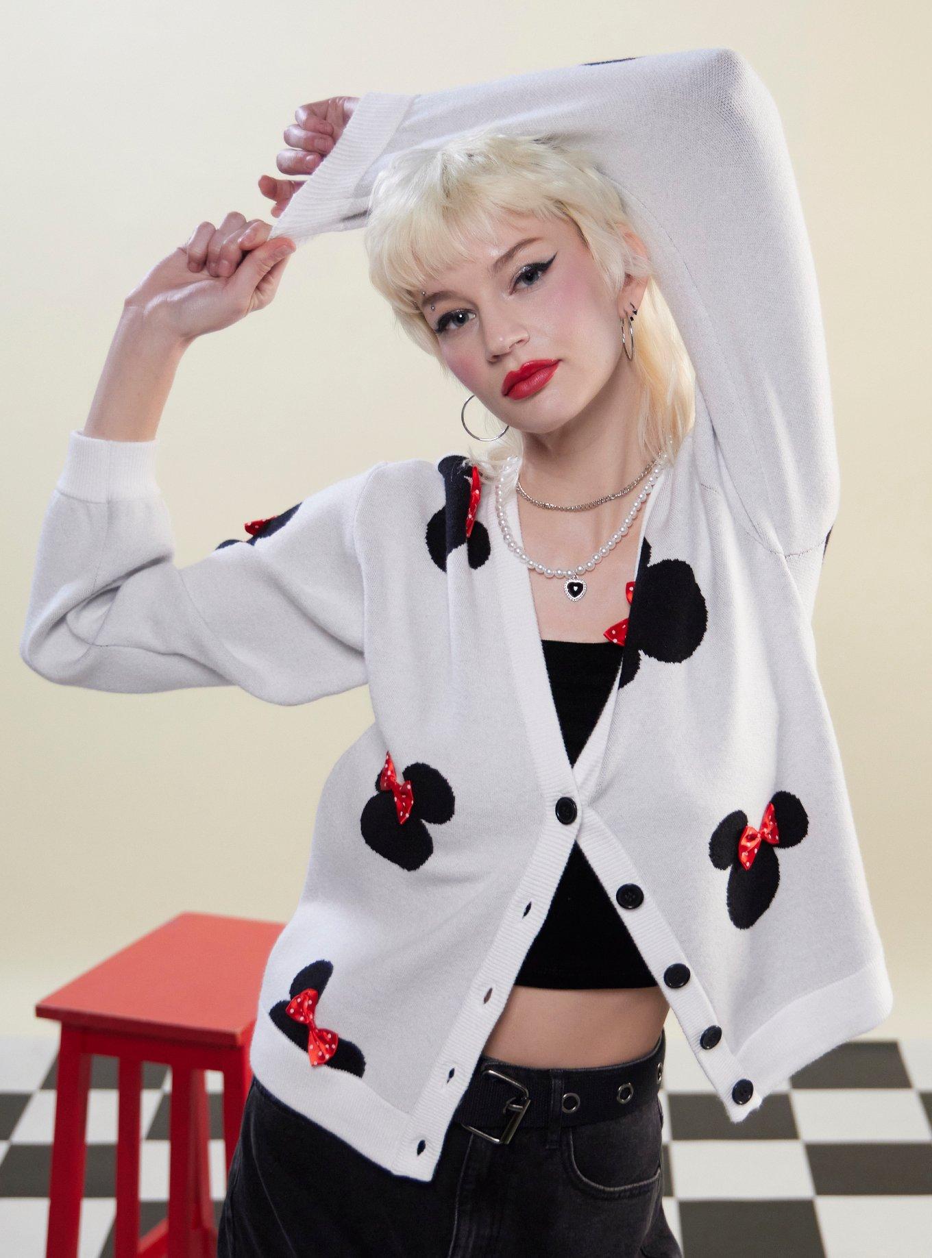 Disney Minnie Mouse Polka Dot Bows Cardigan, BLACK RED DOTS, hi-res