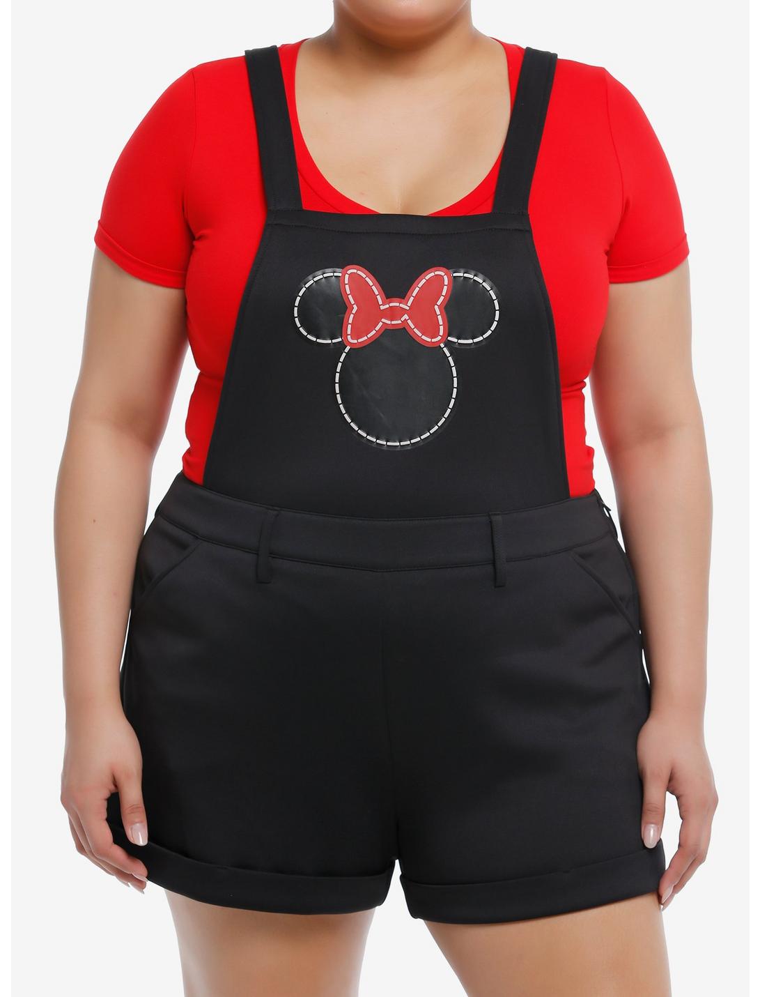 Disney Minnie Mouse Red Bow Scuba Shortalls Plus Size, BLACK RED DOTS, hi-res