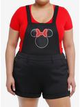 Disney Minnie Mouse Red Bow Scuba Shortalls Plus Size, BLACK RED DOTS, hi-res