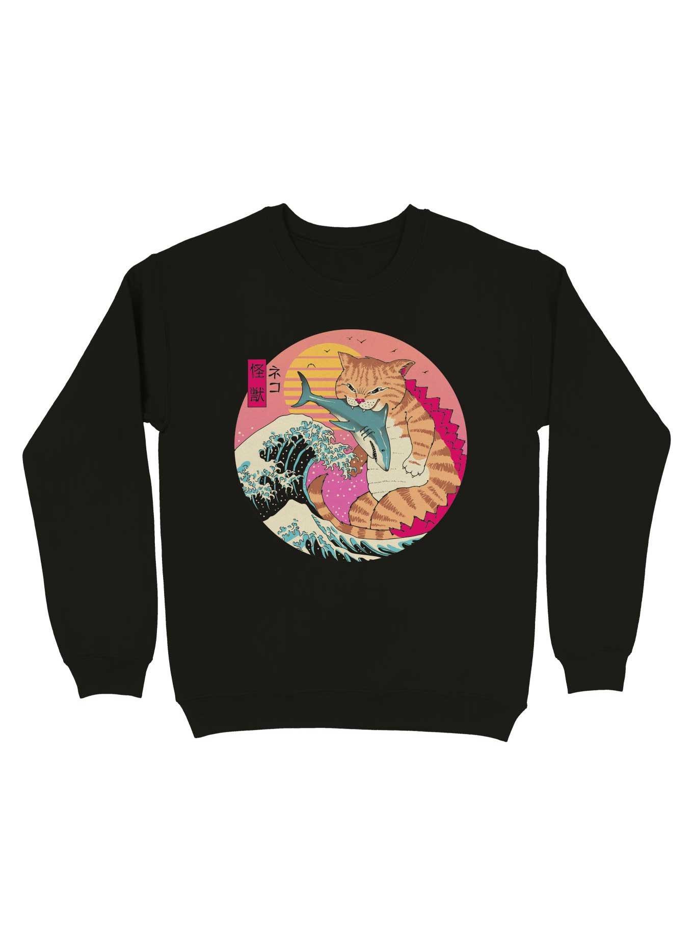 Neko Wave Kaiju Sweatshirt, BLACK, hi-res