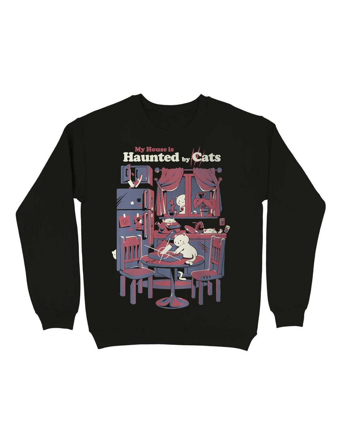 Haunted by cats Sweatshirt, BLACK, hi-res