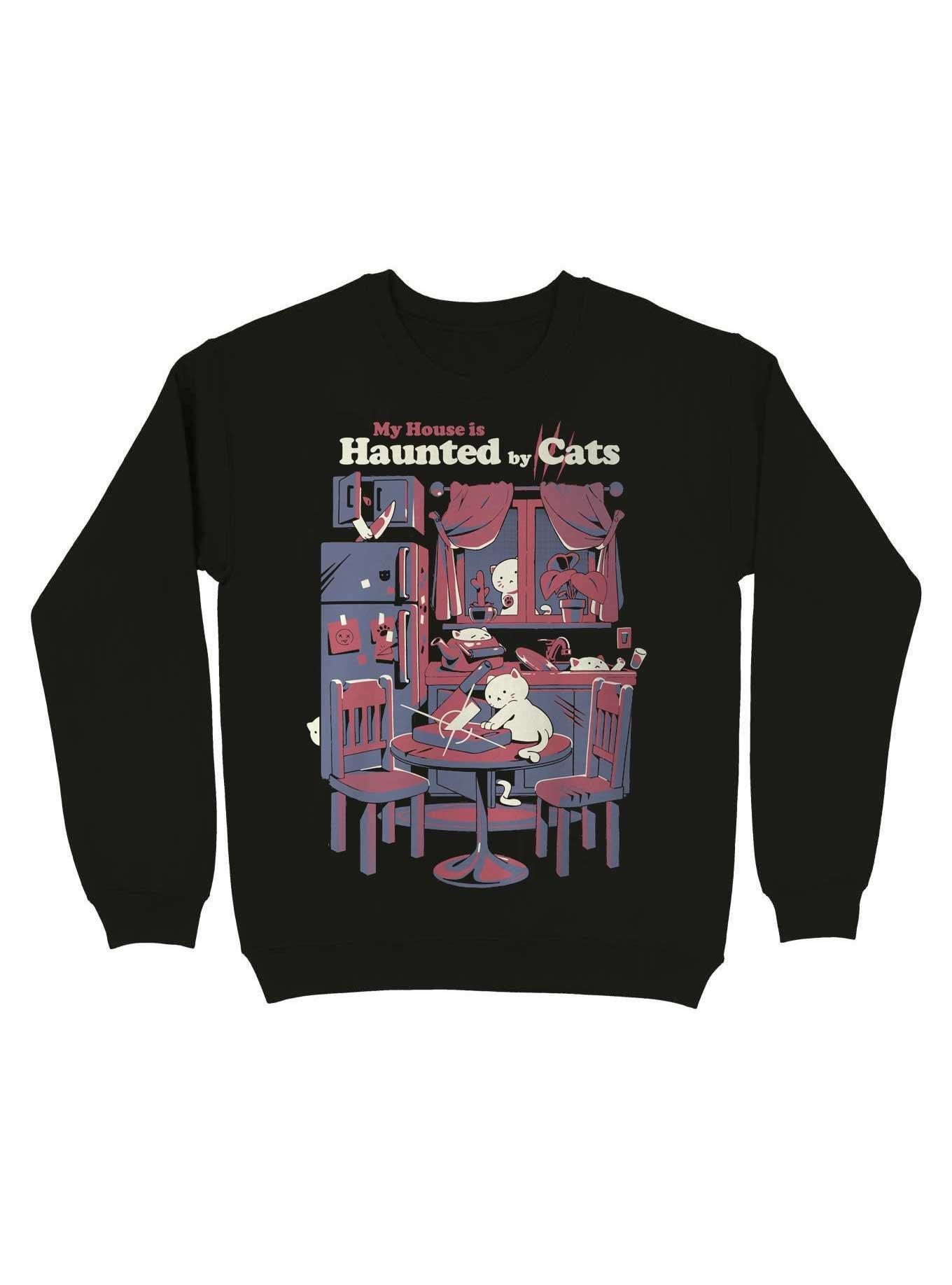Haunted by cats Sweatshirt, BLACK, hi-res