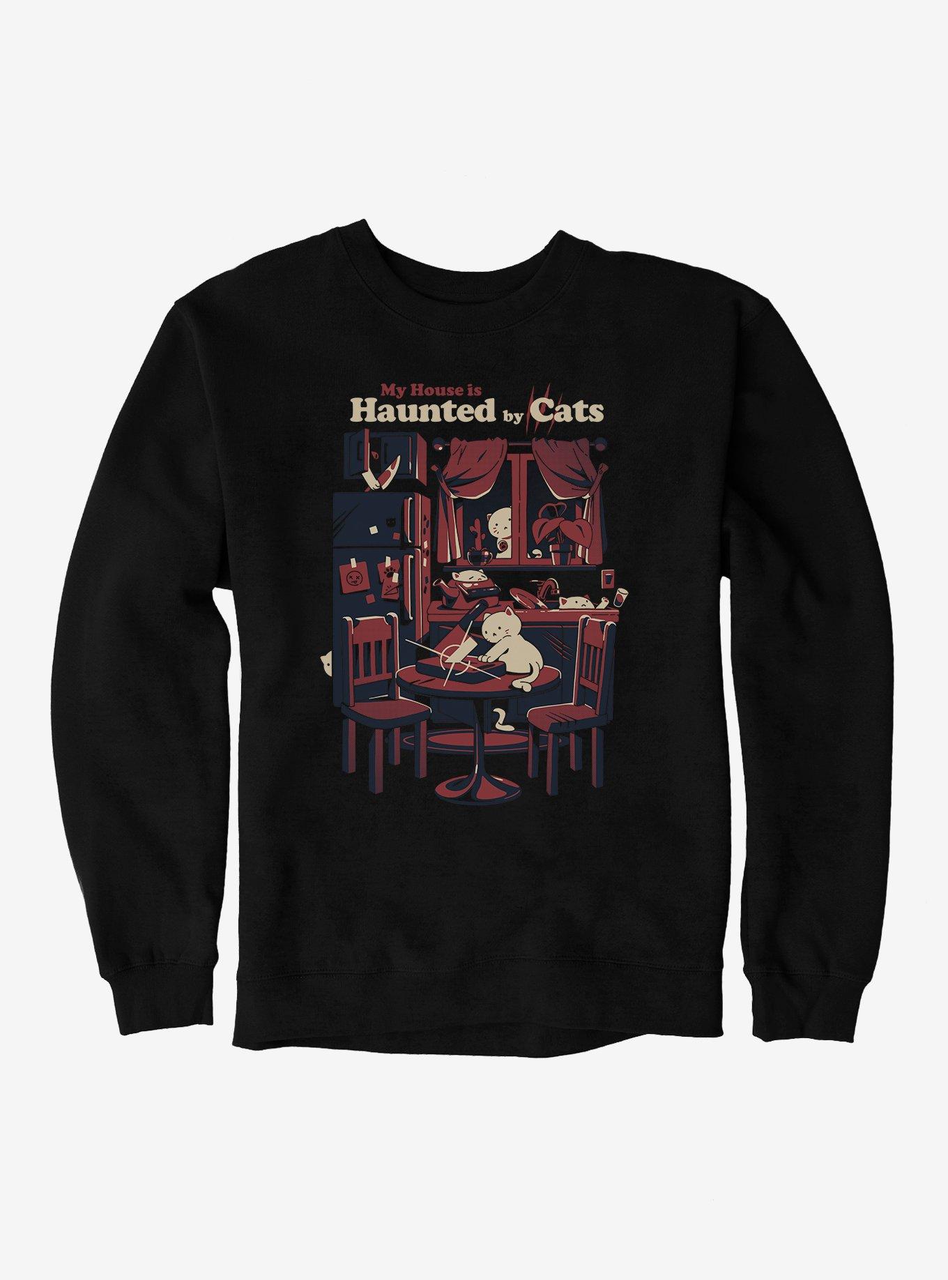 Haunted by cats Sweatshirt, BLACK, hi-res