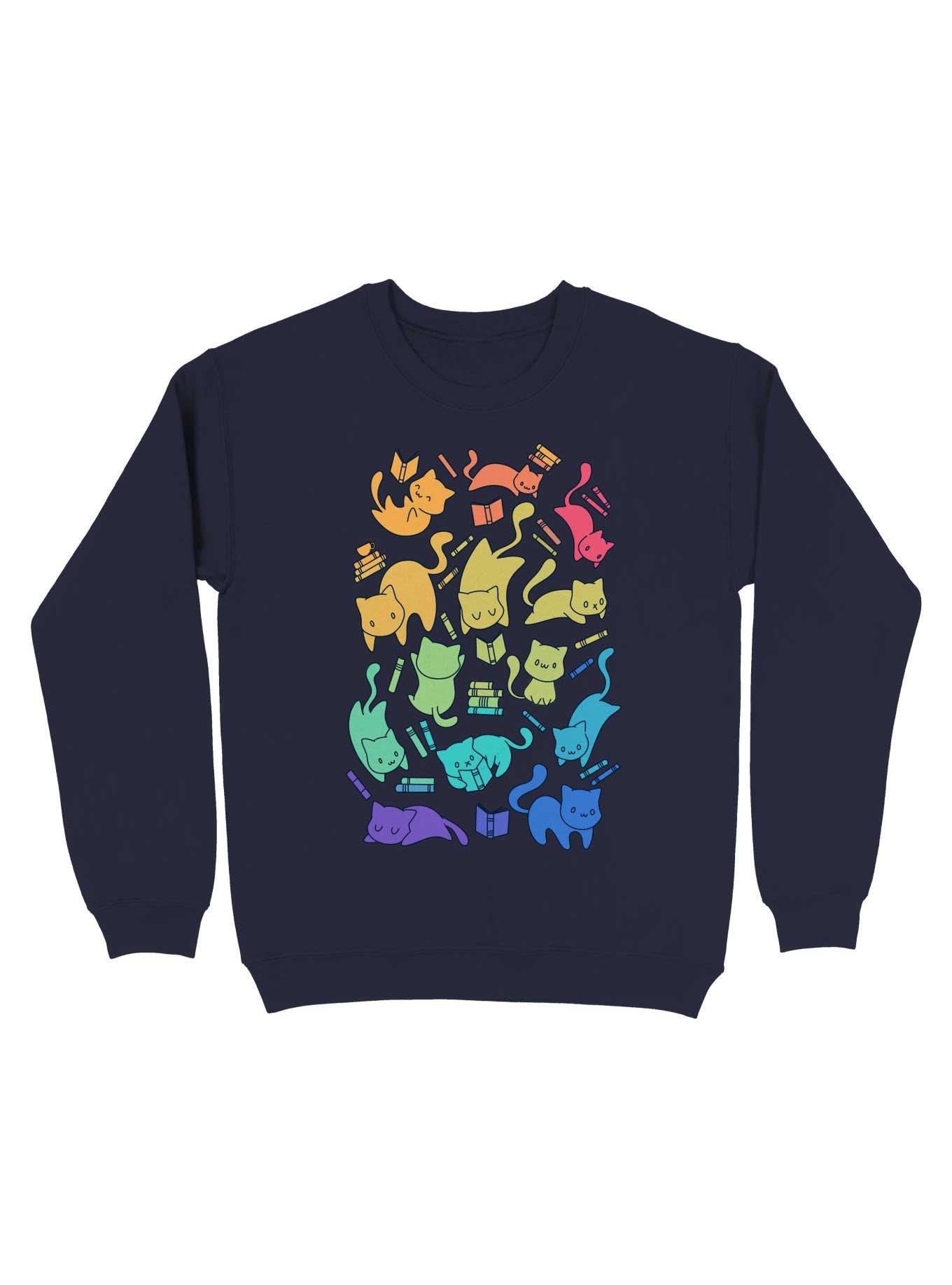 Cats and Books Sweatshirt, NAVY, hi-res