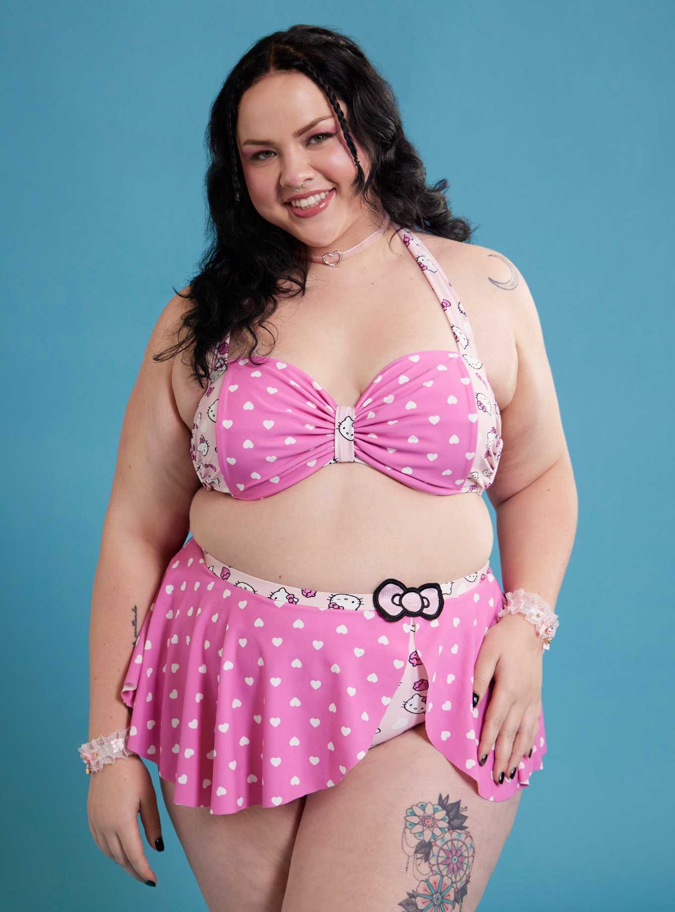 Hello Kitty Bow Heart Halter Swim Top Plus Size, , hi-res