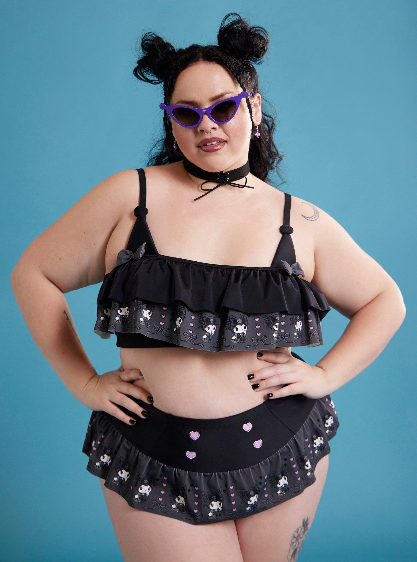 Kuromi Lolita Ruffle Swim Top Plus Size, MULTI, hi-res