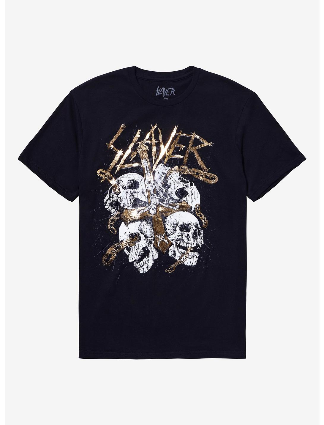 Slayer Gold Cross & Skulls Boyfriend Fit Girls T-Shirt, BLACK, hi-res