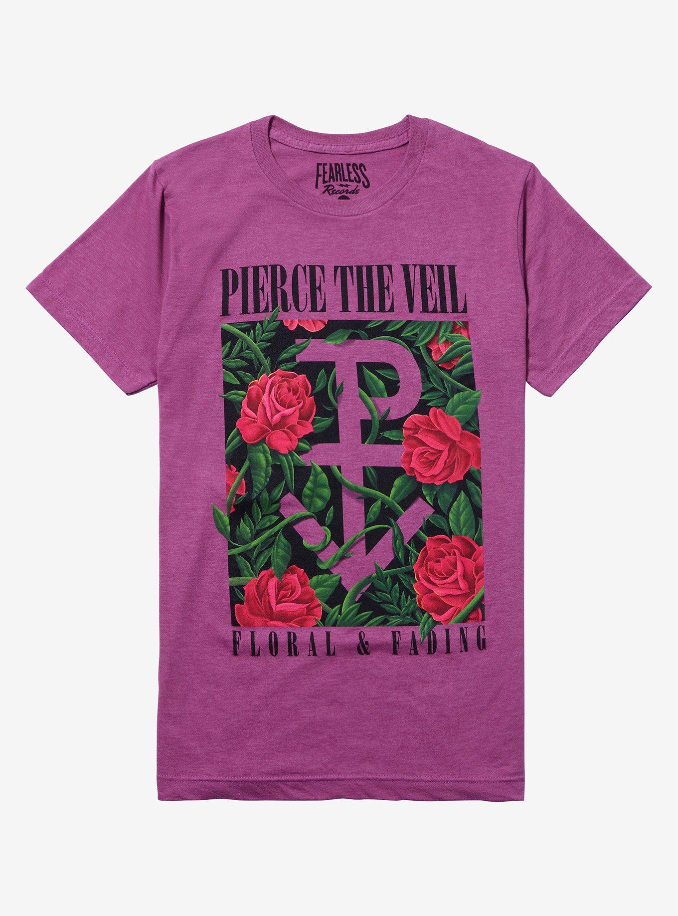 Pierce The Veil Floral & Fading Boyfriend Fit Girls T-Shirt, , hi-res