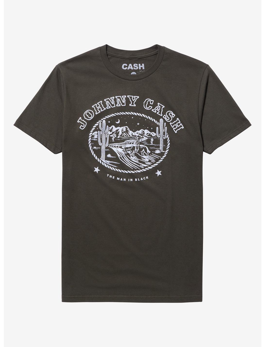 Johnny Cash The Man In Black Desert Boyfriend Fit Girls T-Shirt, MILITARY GREEN, hi-res
