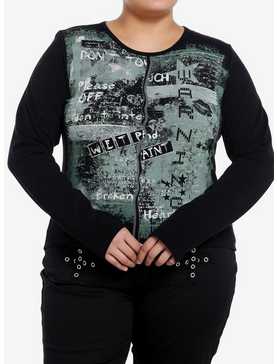 Social Collision Warning Graphic Girls Long-Sleeve Top Plus Size, , hi-res