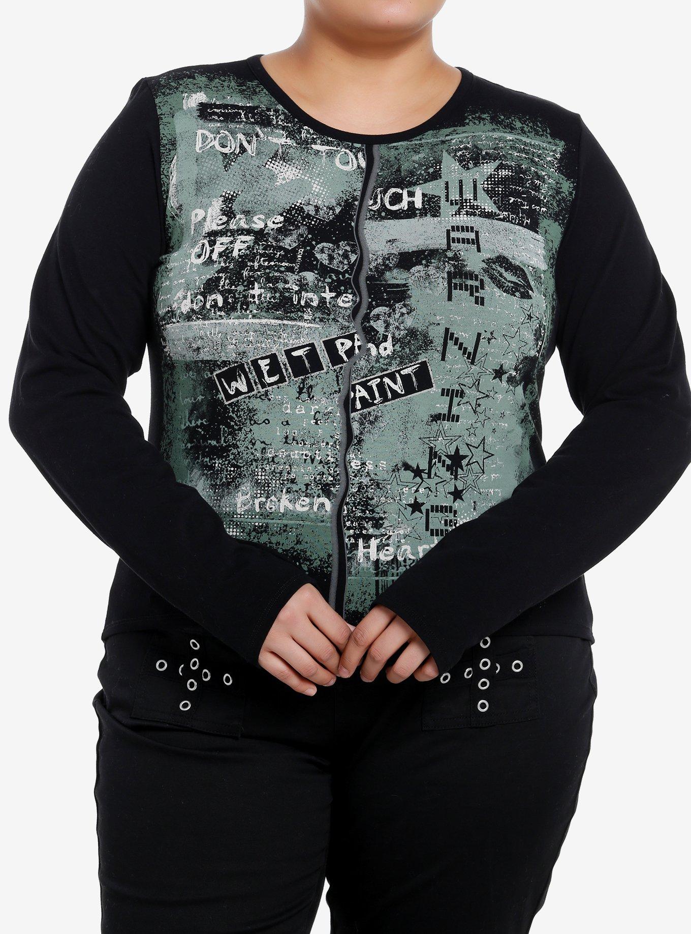 Social Collision Warning Graphic Girls Long-Sleeve Top Plus Size, , hi-res