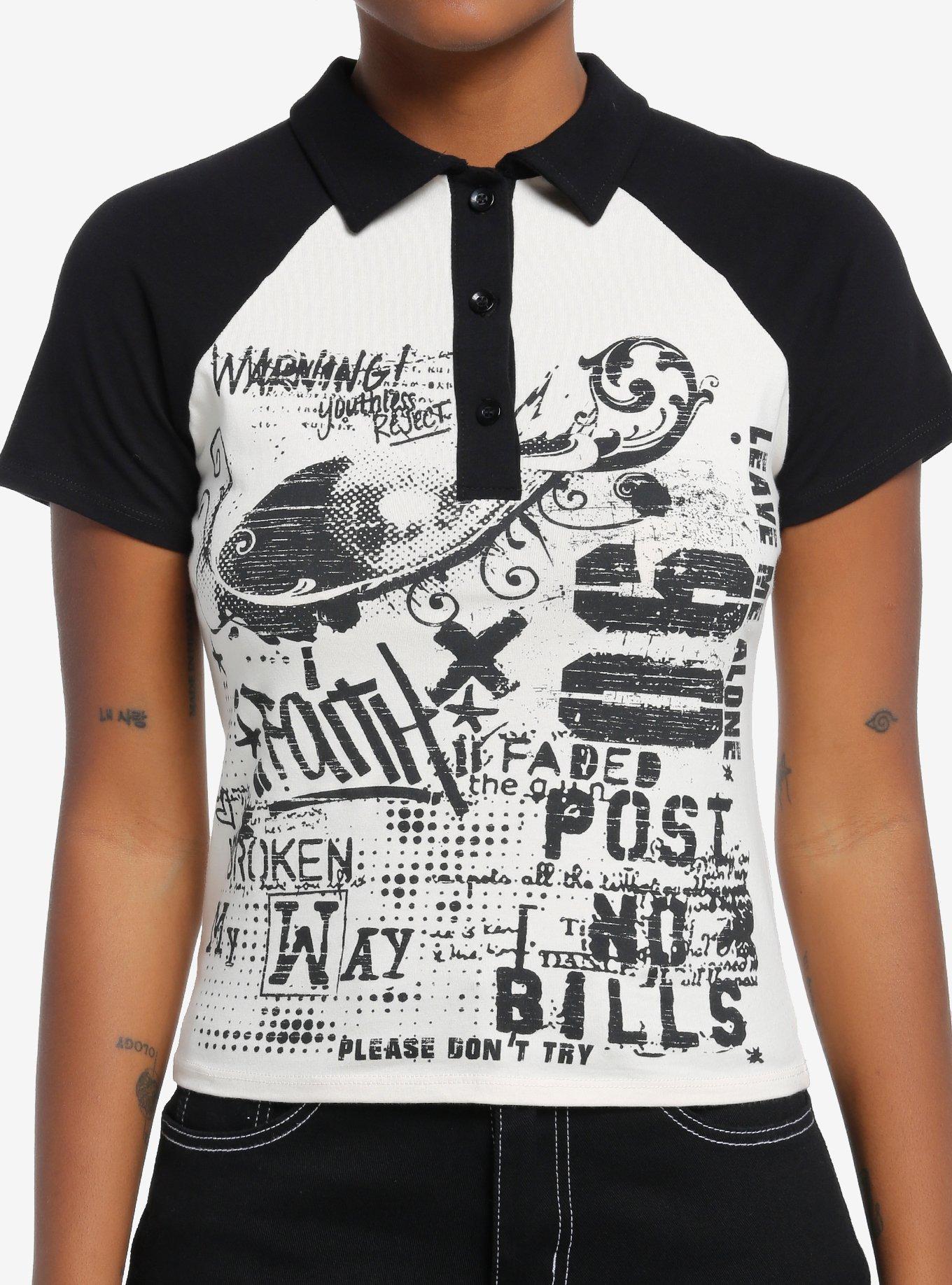 Black & Cream Graffiti Collar Girls Top, , hi-res