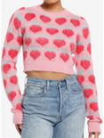 Pink & Red Strawberry Fuzzy Girls Crop Sweater, RED, hi-res