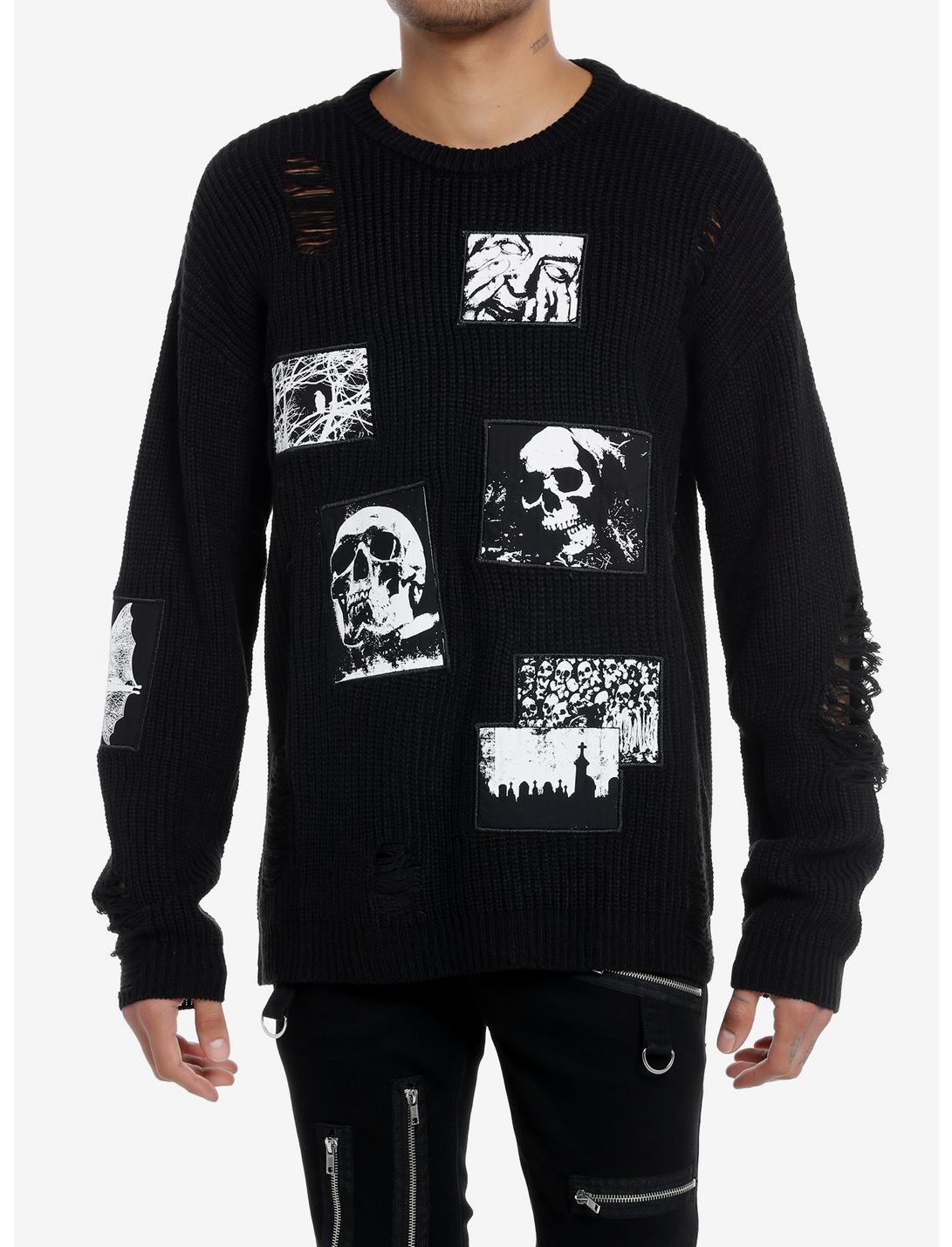 Social Collision® Horror Patches Knit Sweater, , hi-res