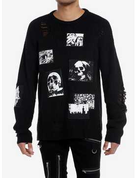 Social Collision Horror Patches Knit Sweater, , hi-res