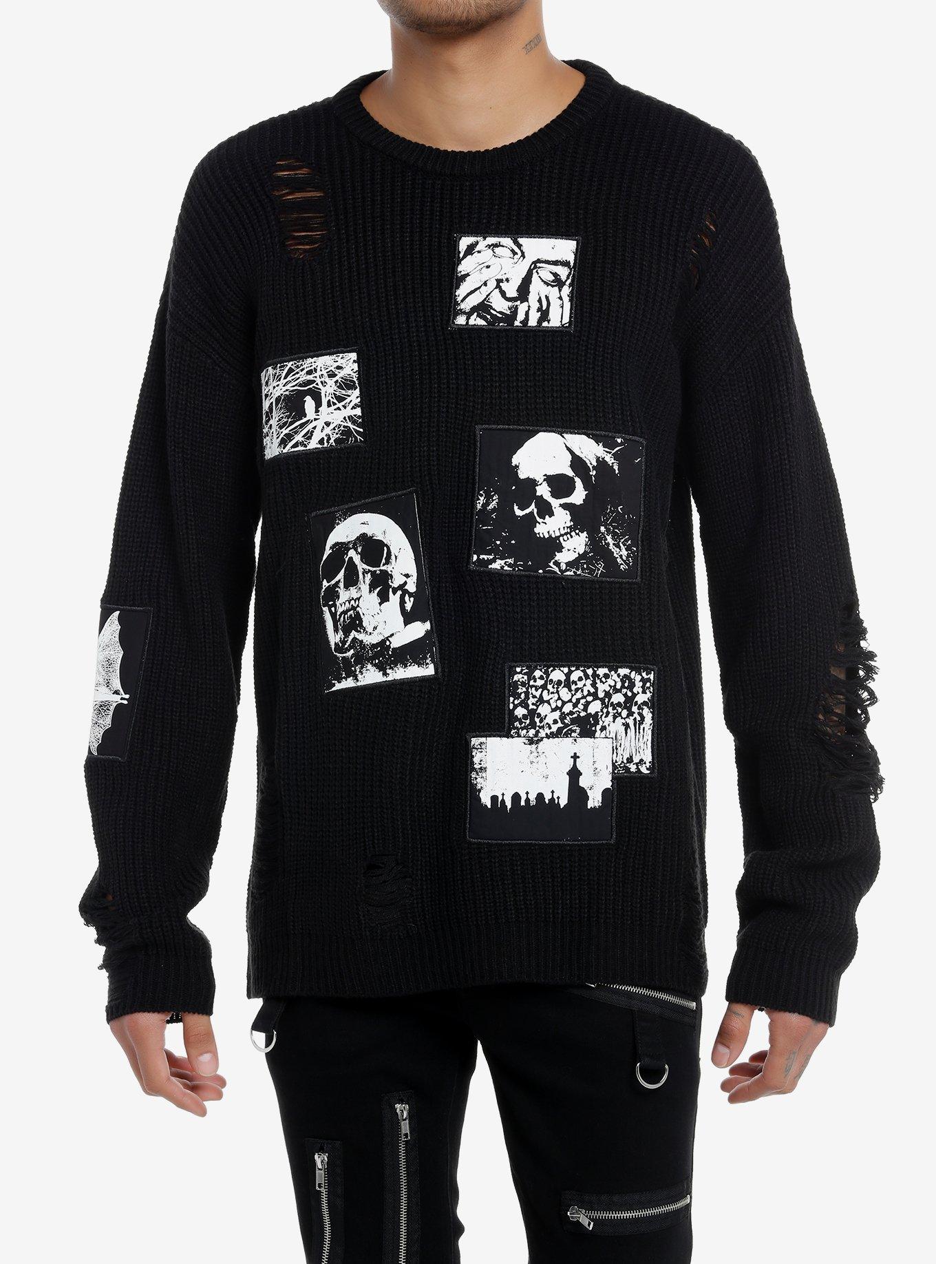 Social Collision® Horror Patches Knit Sweater, , hi-res