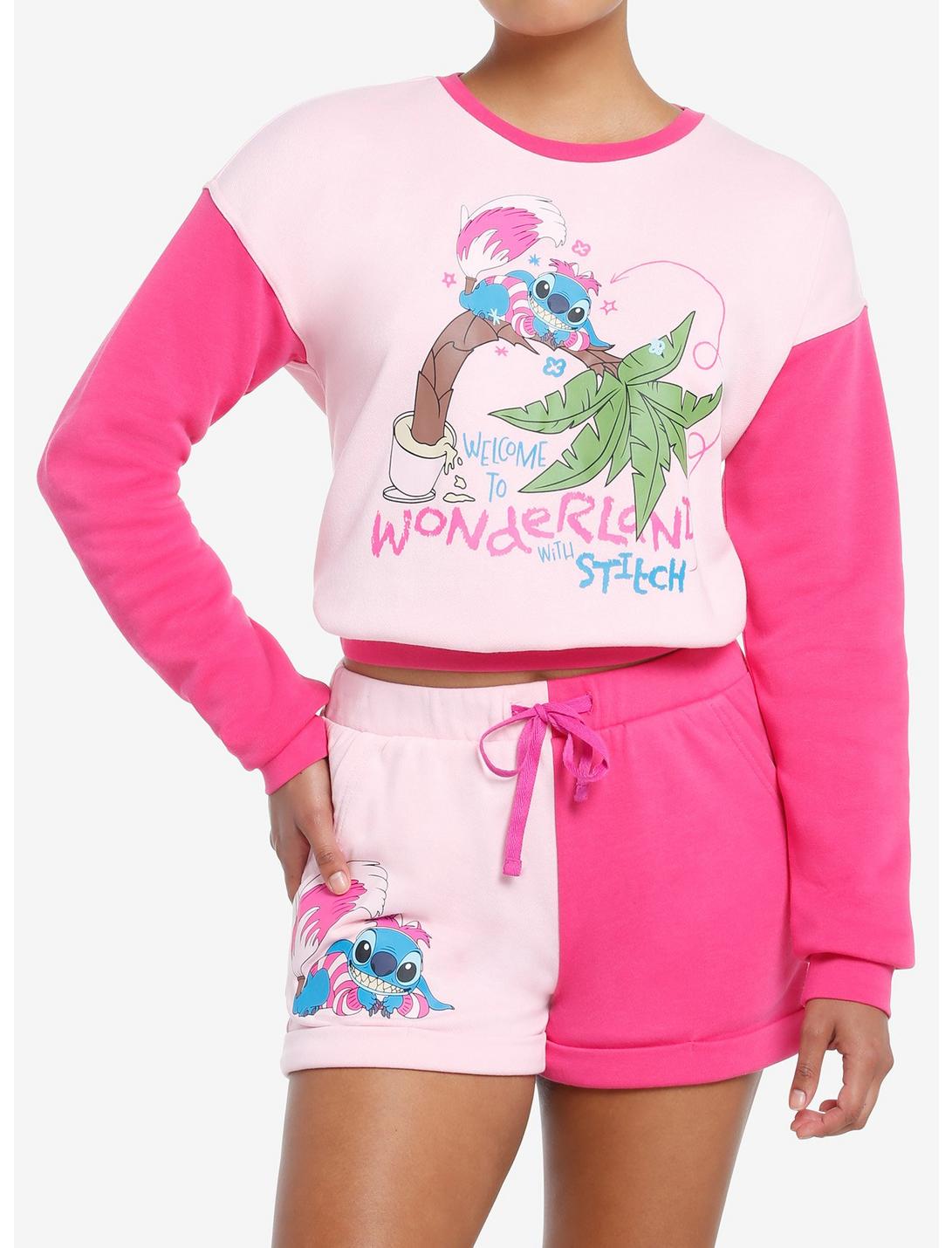 Her Universe Disney Stitch Cheshire Cat Color-Block Girls Sweatshirt, PINK, hi-res