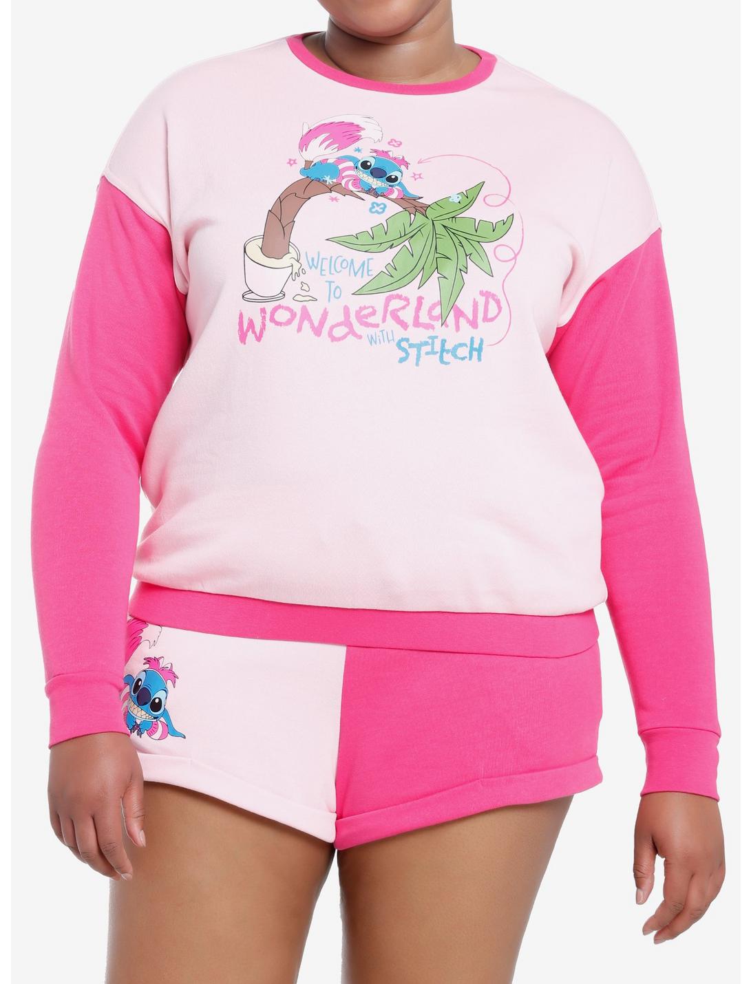 Her Universe Disney Stitch Cheshire Cat Color-Block Girls Sweatshirt Plus Size, PINK, hi-res