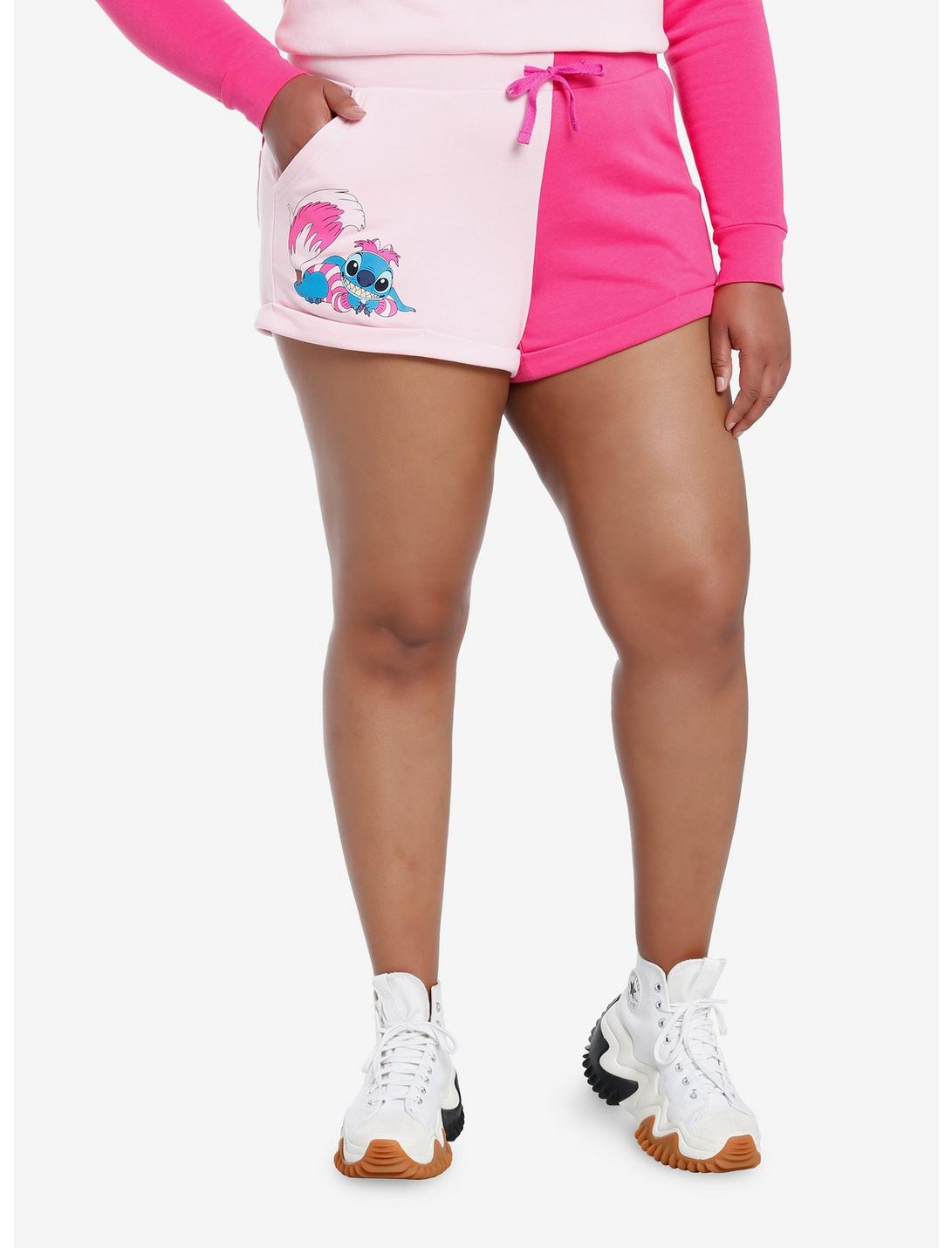 Her Universe Disney Stitch Cheshire Cat Color-Block Girls Lounge Shorts Plus Size, PINK, hi-res