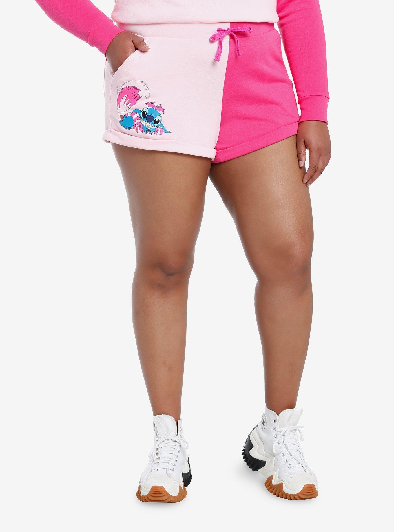 Her Universe Disney Stitch Cheshire Cat Color-Block Girls Lounge Shorts Plus Size, PINK, hi-res