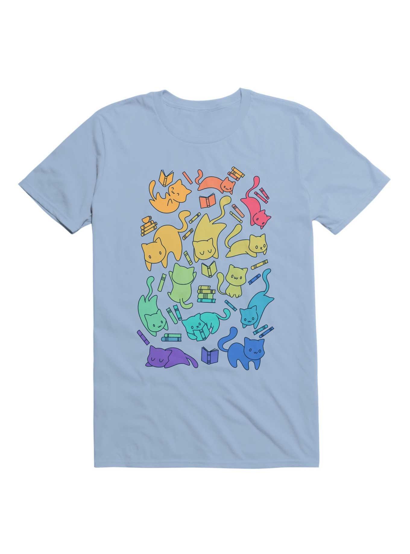 Cats and Books T-Shirt, LIGHT BLUE, hi-res