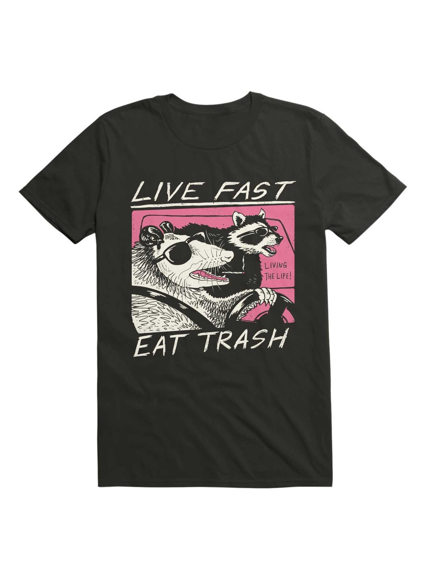 Live Fast! Eat Trash! T-Shirt, BLACK, hi-res