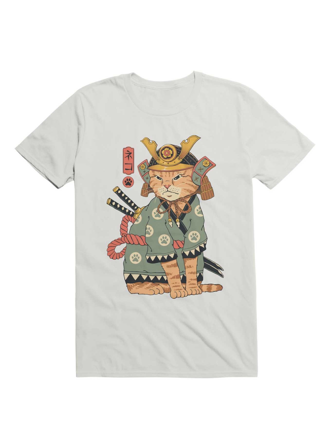 Neko Samurai T-Shirt, WHITE, hi-res