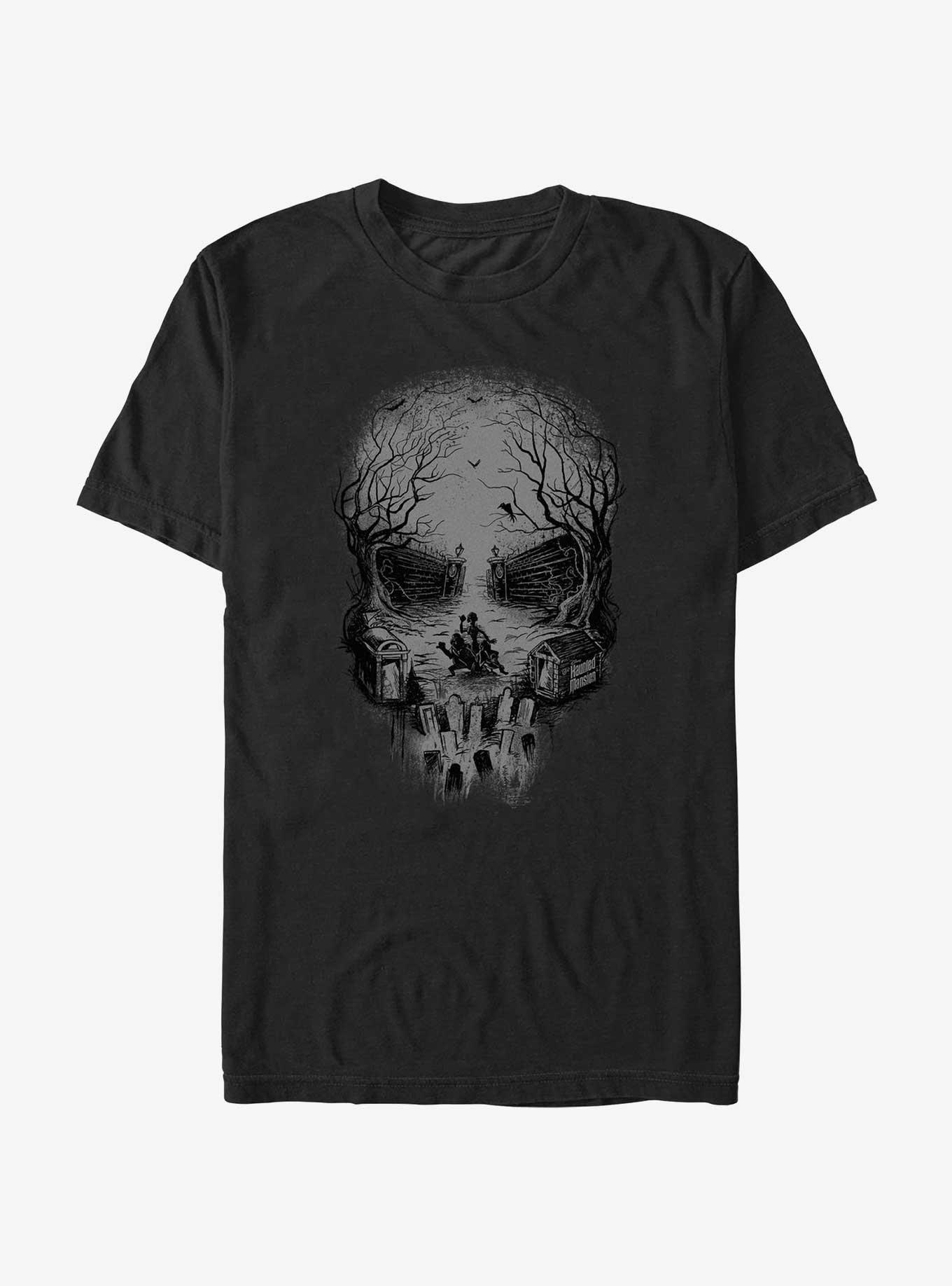 Disney Haunted Mansion Skull Graveyard Ghosts Extra Soft T-Shirt, BLACK, hi-res