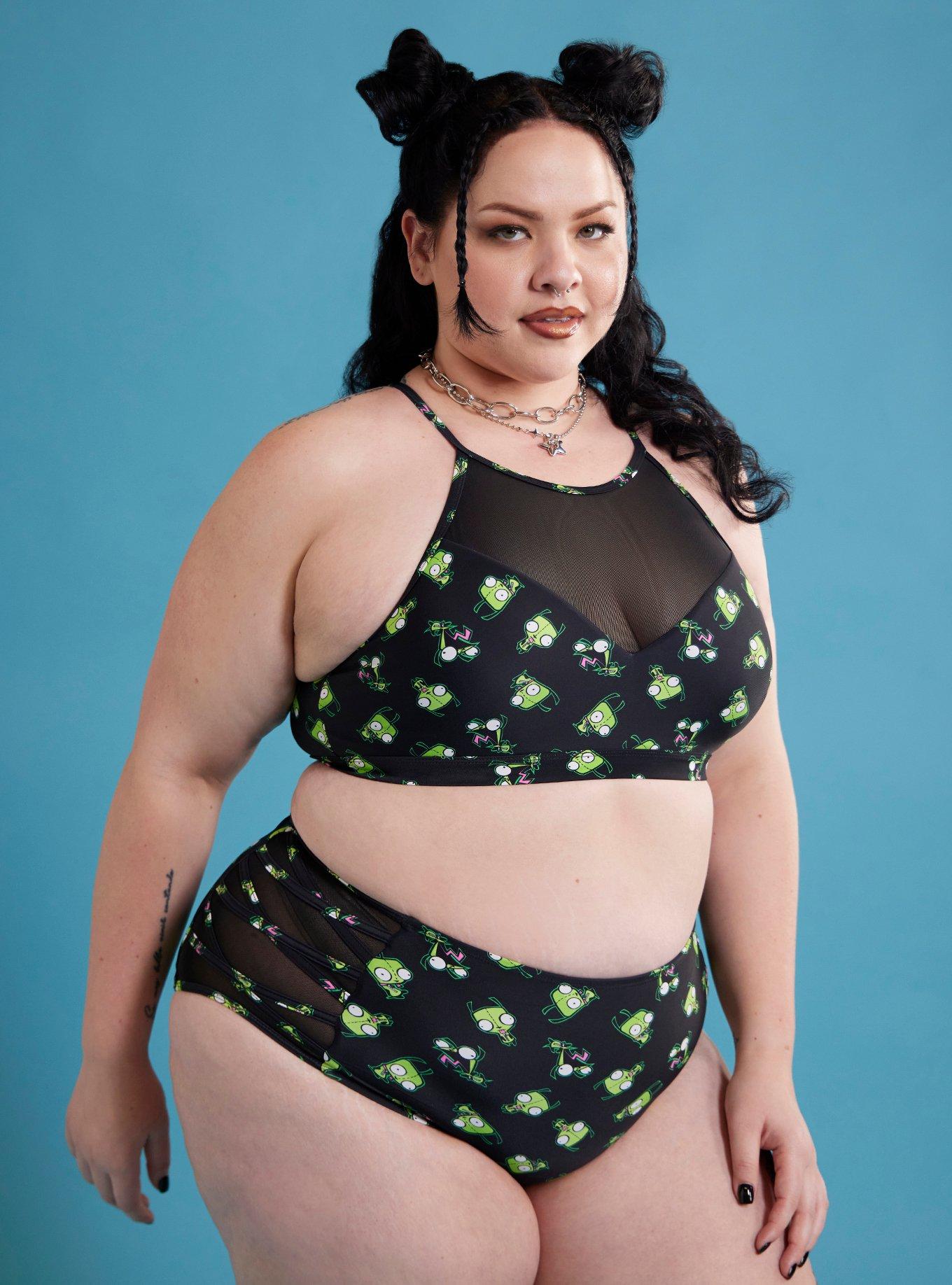 Invader Zim GIR Poses Mesh Halter Swim Top Plus Size