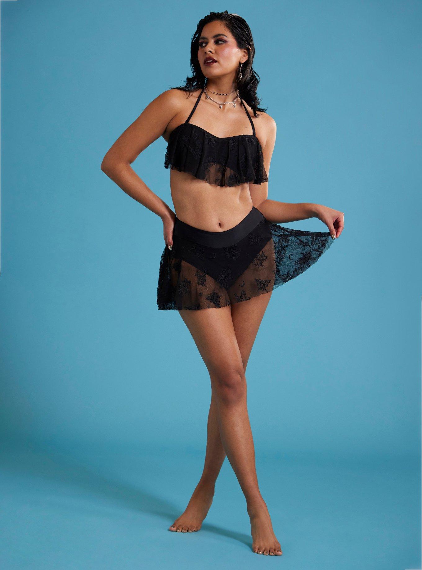 Death Moth Mesh Skirted Swim Bottoms, MULTI, hi-res