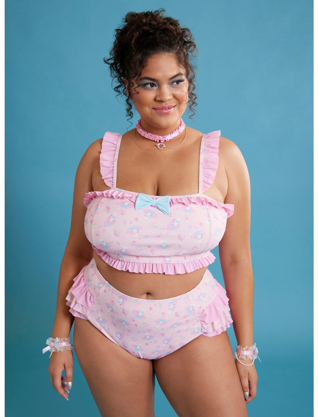 My Melody Sweets Ruffle Swim Top Plus Size, MULTI, hi-res