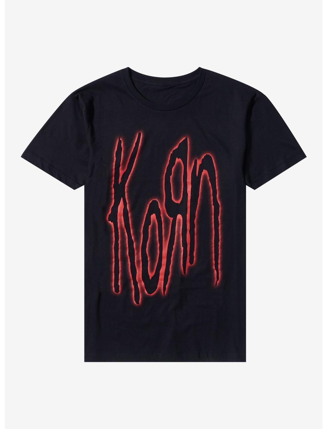 Korn Red Outlined Logo Boyfriend Fit Girls T-Shirt, BLACK, hi-res